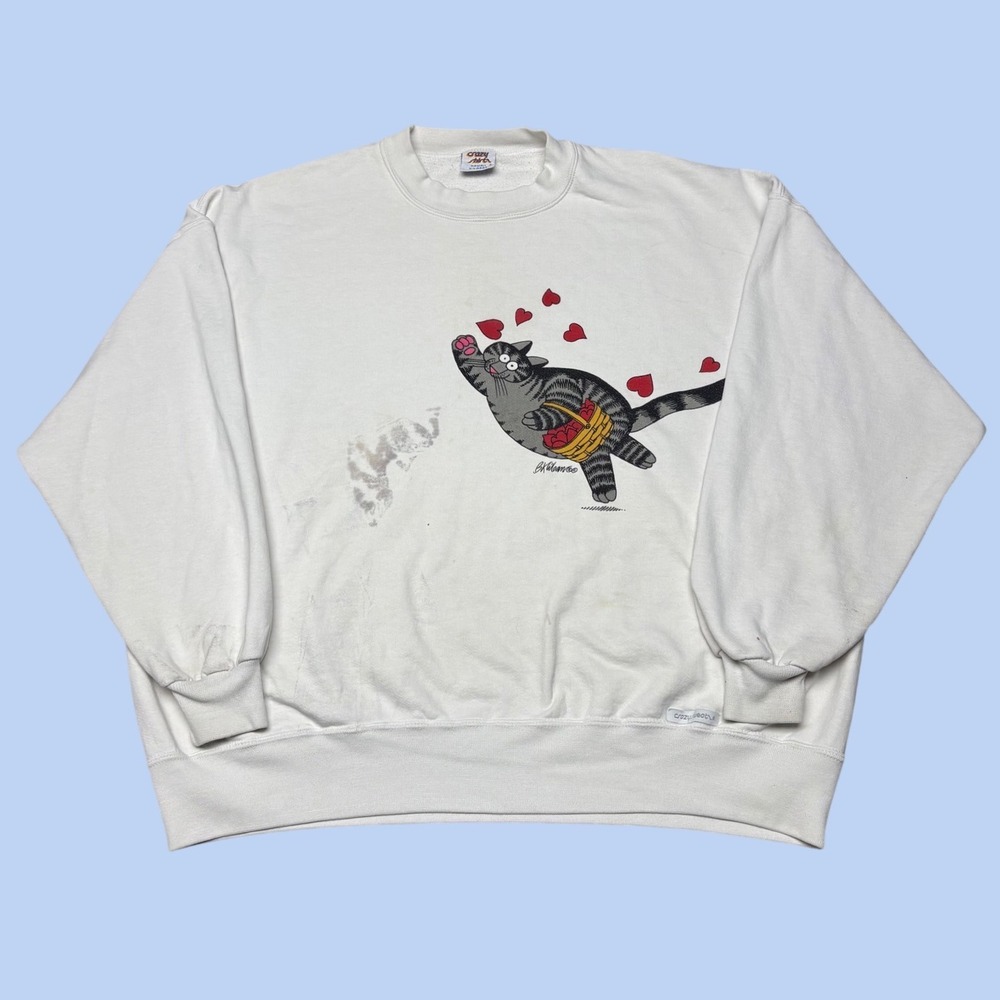 Vintage Crazy Shirts Hawaii B. Kliban Cat Heart Sweatshirt White XL 90s 1623